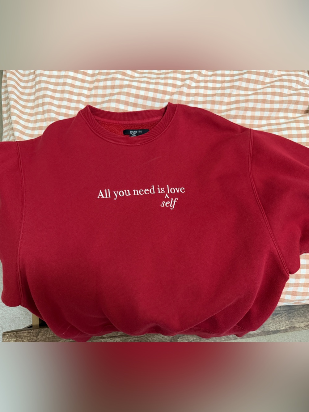 Brunette The Label Red Crewneck with White Script